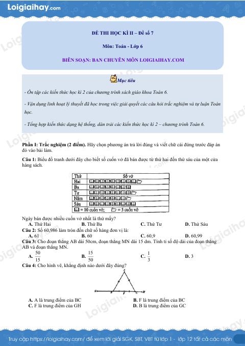 Đề thi học kì 2 Toán 6 - Đề số 7